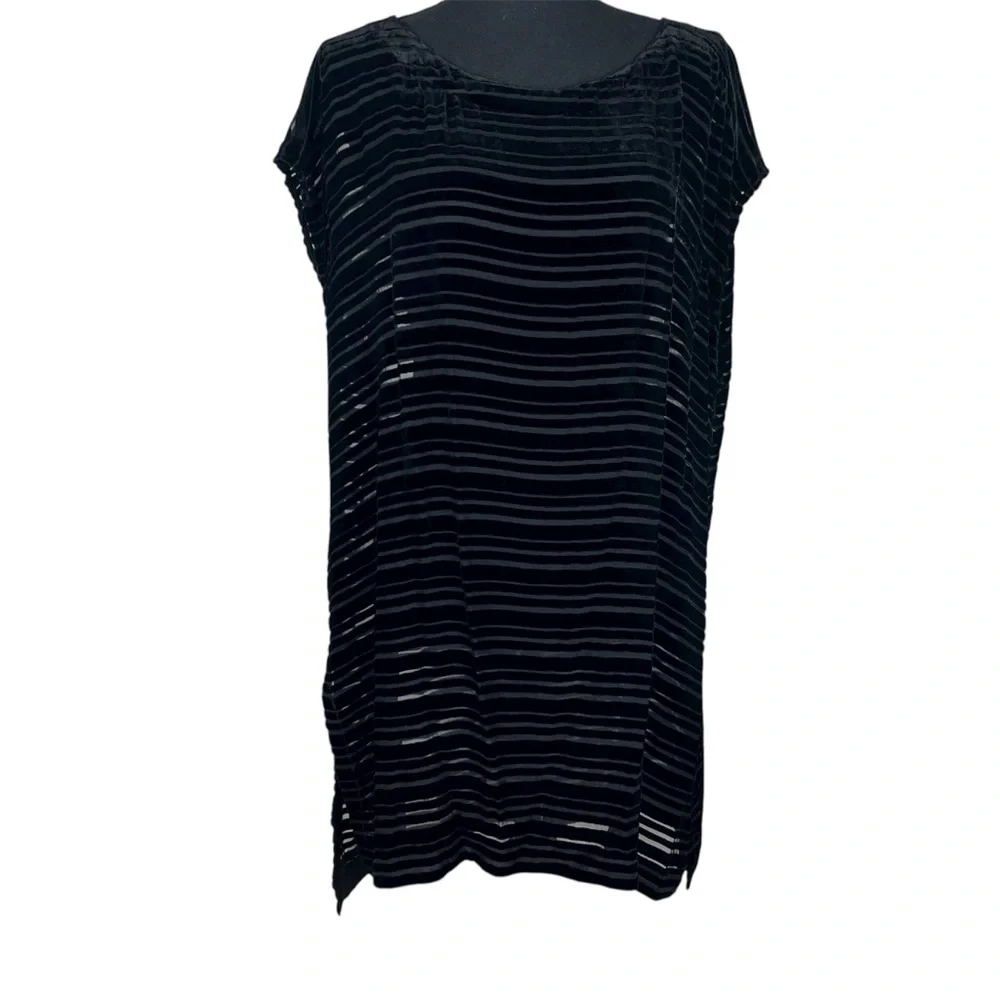 Eileen Fisher‎ Velvet Burnout Stripe Tunic Black Size M